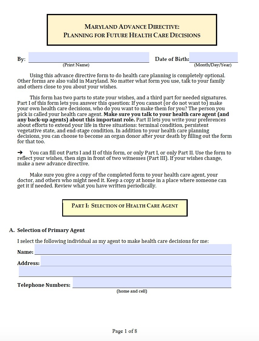 Maryland Durable Medical Power Of Attorney Form - Living Will Forms - Maryland Power Of Attorney Form Free Printable