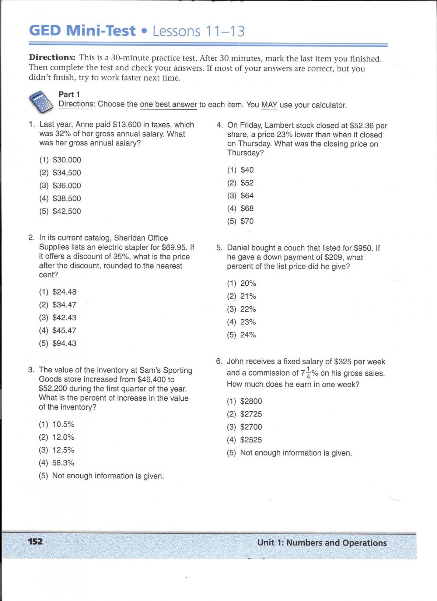 Ged Math Practice Worksheet