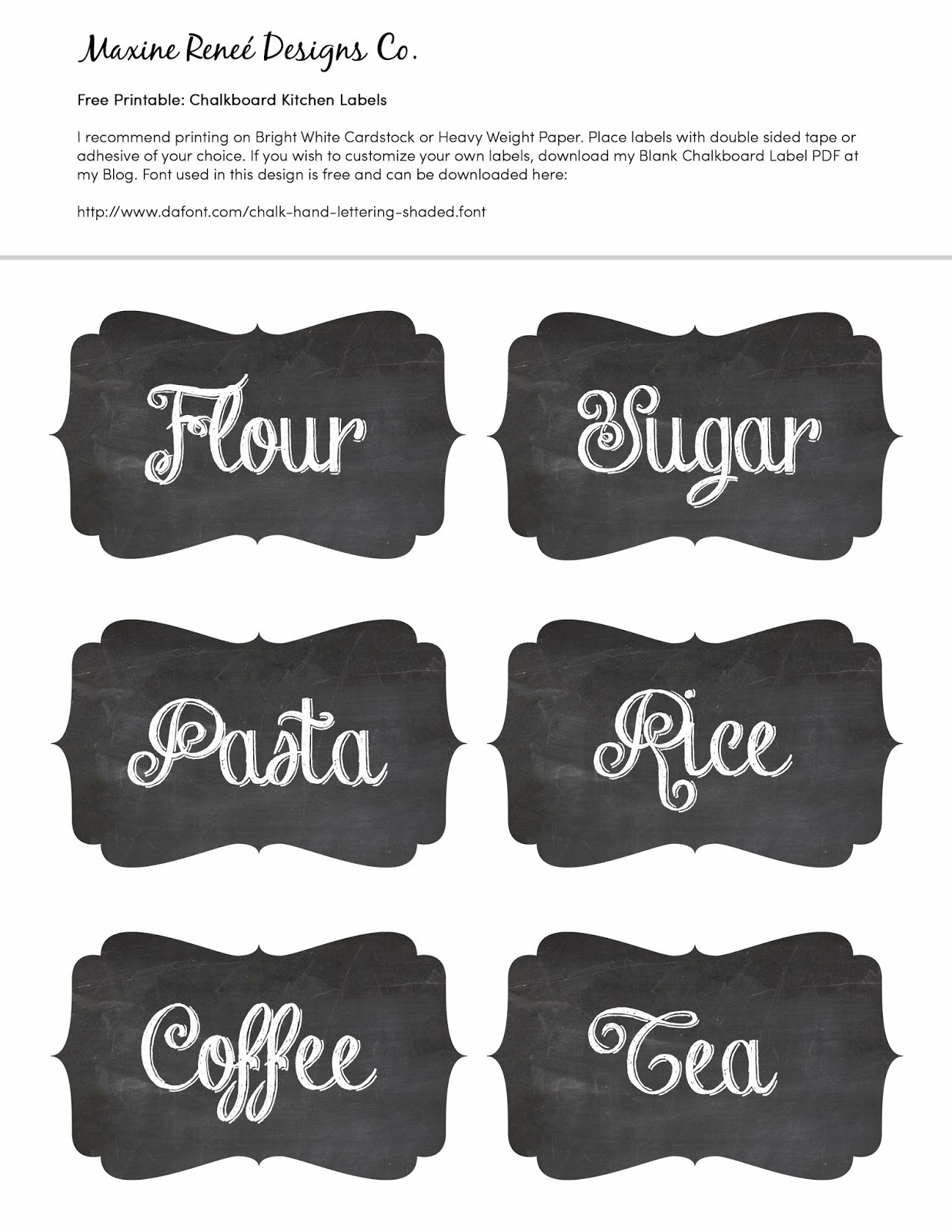 Maxine Renee Designs: Free Printables - Chalkboard Labels - Free Printable From The Kitchen Of Labels