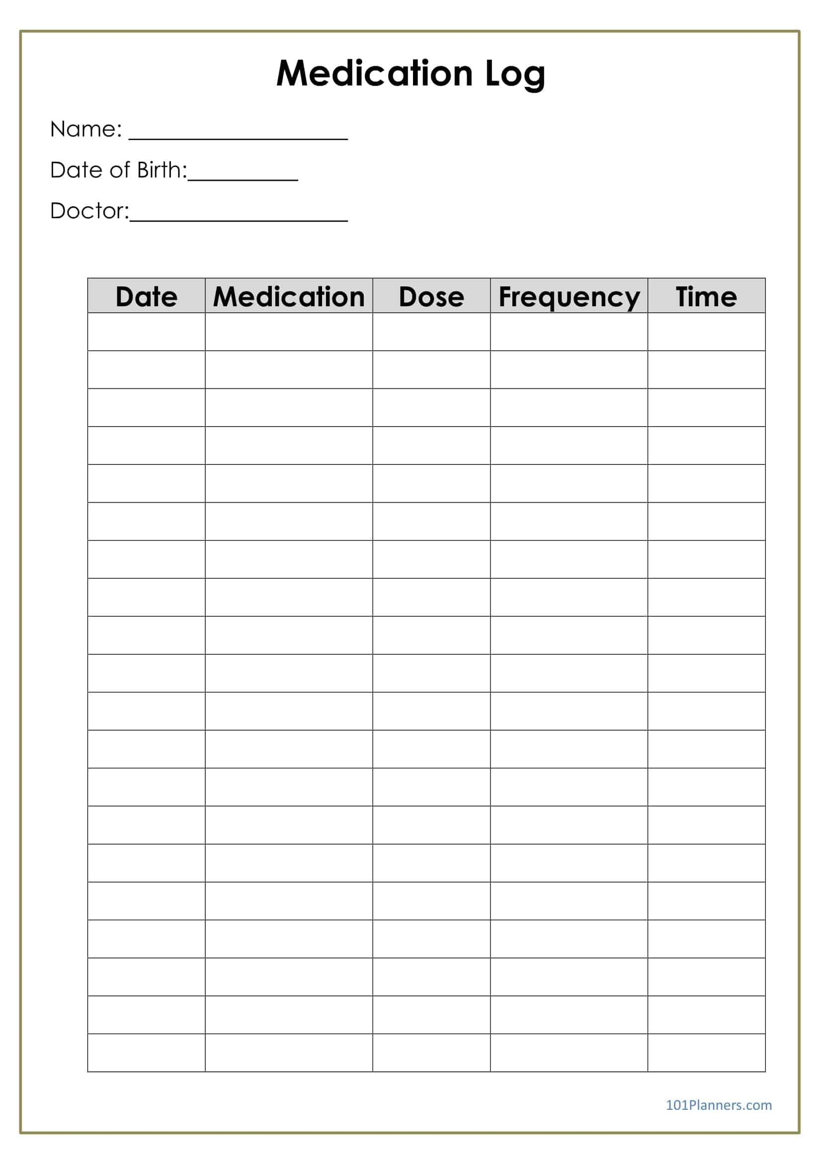 Free Printable Medication Log Sheet Printable World Holiday
