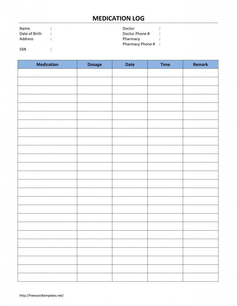 Medication Log Template For Word | Med | Medication Log, Medication - Free Printable Medication Log