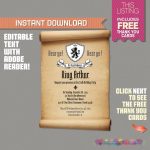 Medieval Knights Scroll Invitation With Free Thank You Card!   Medieval  Party   Knights Birthday   Editable Pdf Files   Print At Home   Free Printable Birthday Scrolls