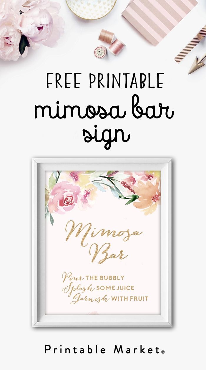 Mimosa Bar Free Watercolor Flowers Printable | Bridal Shower Games - Free Mimosa Bar Printable