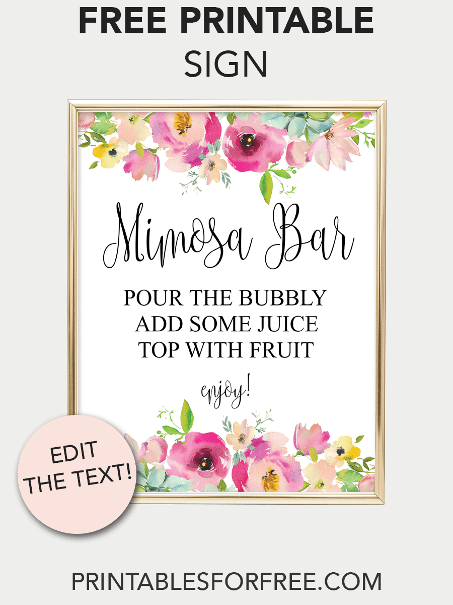 Mimosa Bar Printable Sign (Pink Floral In 2019 | Baby D | Mimosa Bar - Free Mimosa Bar Printable