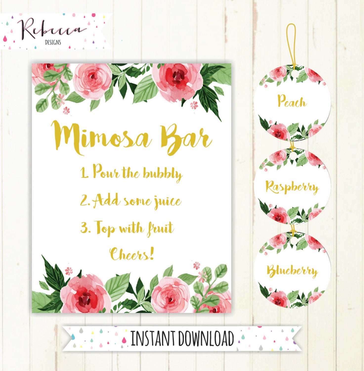 Mimosa Bar Sign Juice Labels Mimosa Bar Printable Sign Floral | Etsy - Free Mimosa Bar Printable