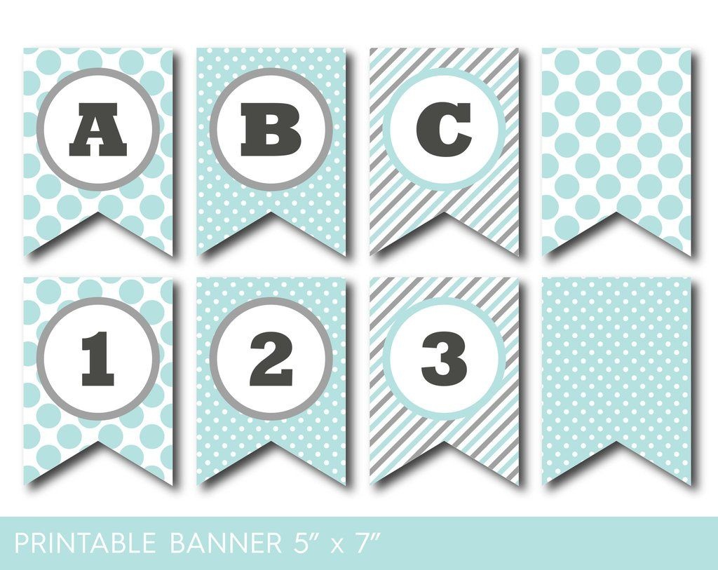 Mint And Grey Banner, Party Banner, Birthday Banner, Baby Shower - Free Printable Baby Shower Banner Letters