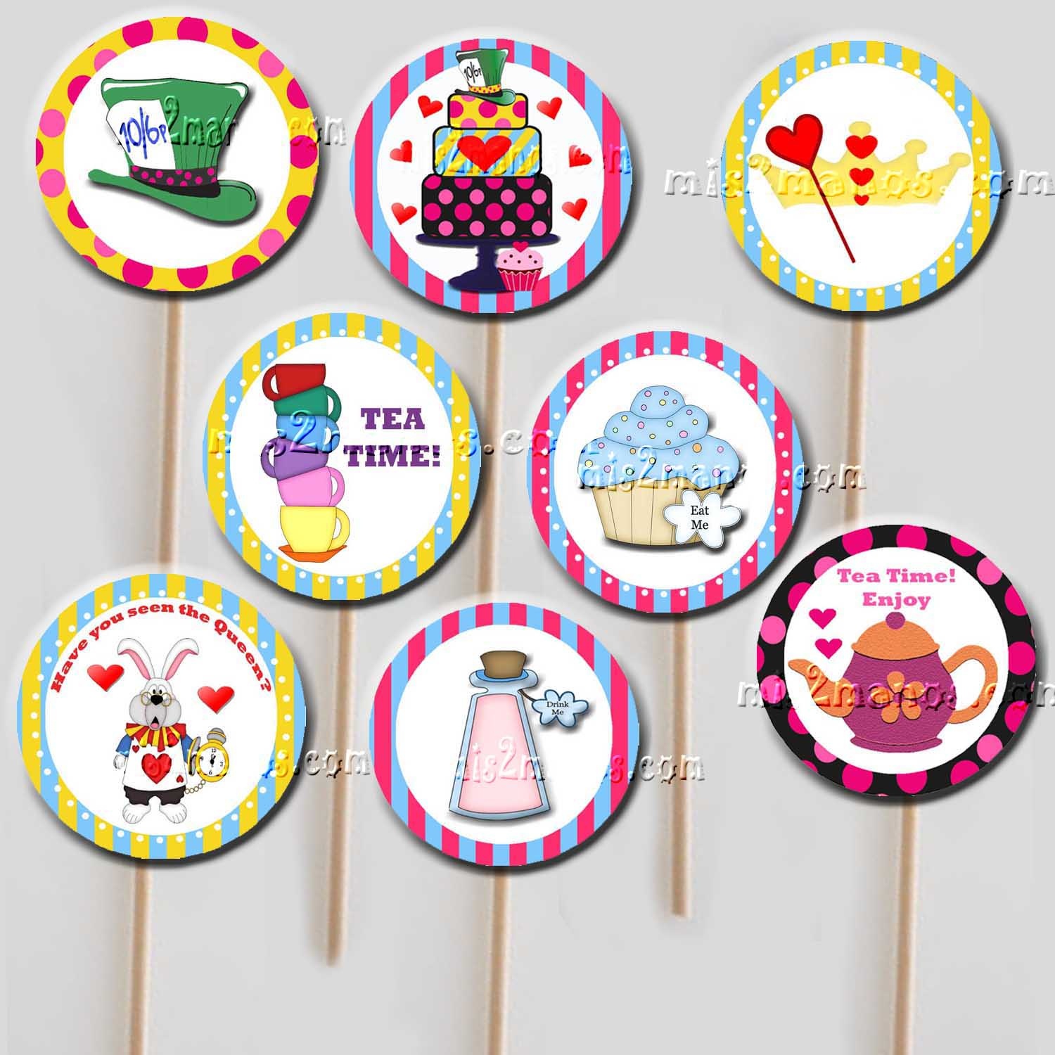 Mis 2 Manos: Mademy Hands: Cupcake Toppers Alice In Wonderland - Alice In Wonderland Cupcake Toppers Free Printable