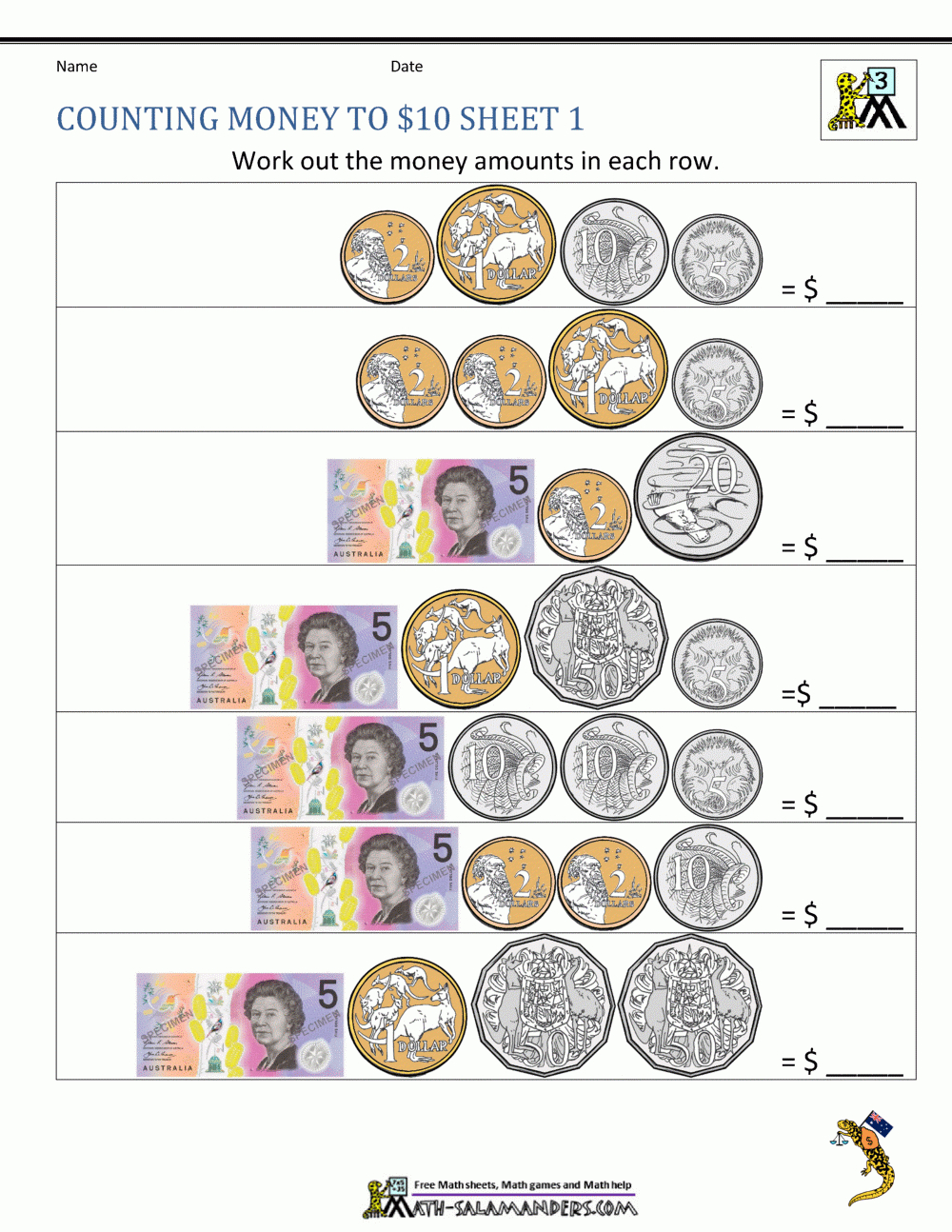 Money Worksheets Australian - Free Printable Australian Notes