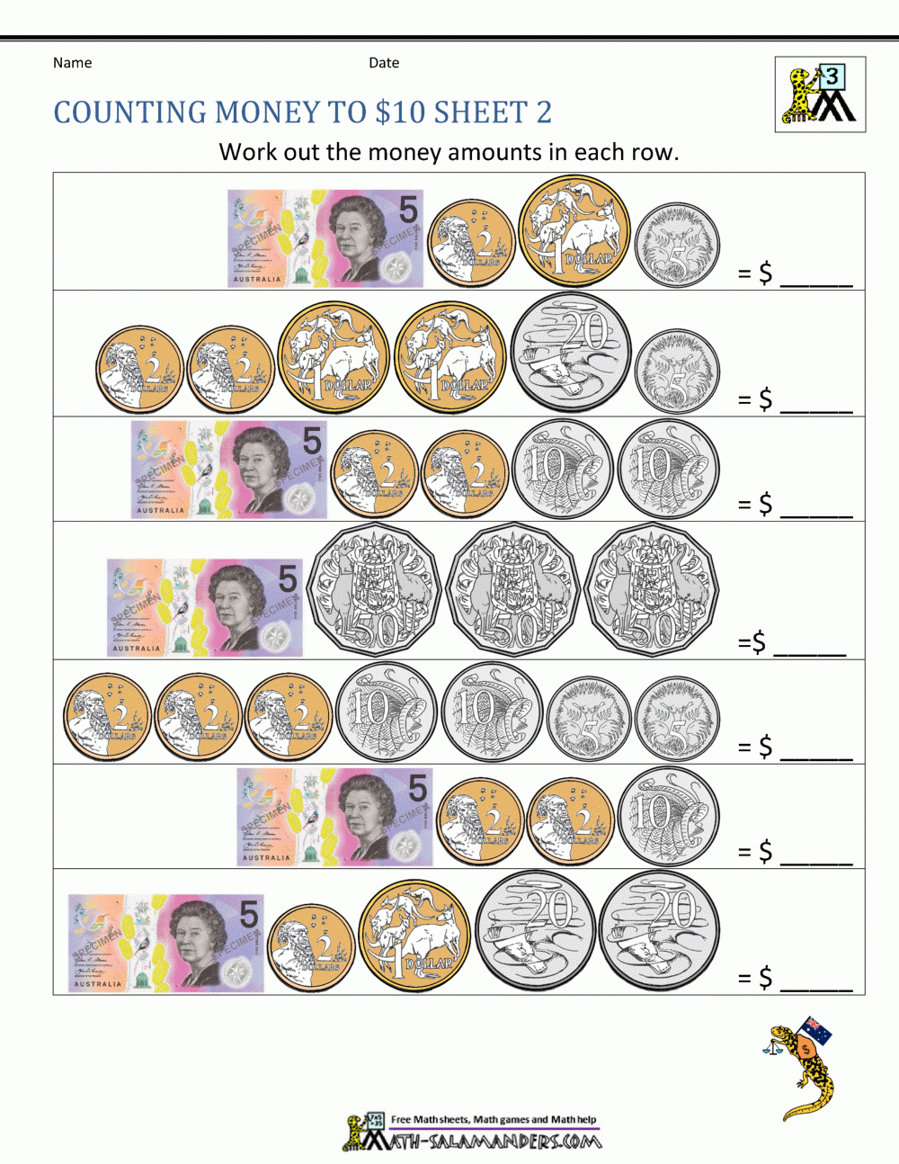 Australian Money Worksheets Teach In A Box Free Printable 