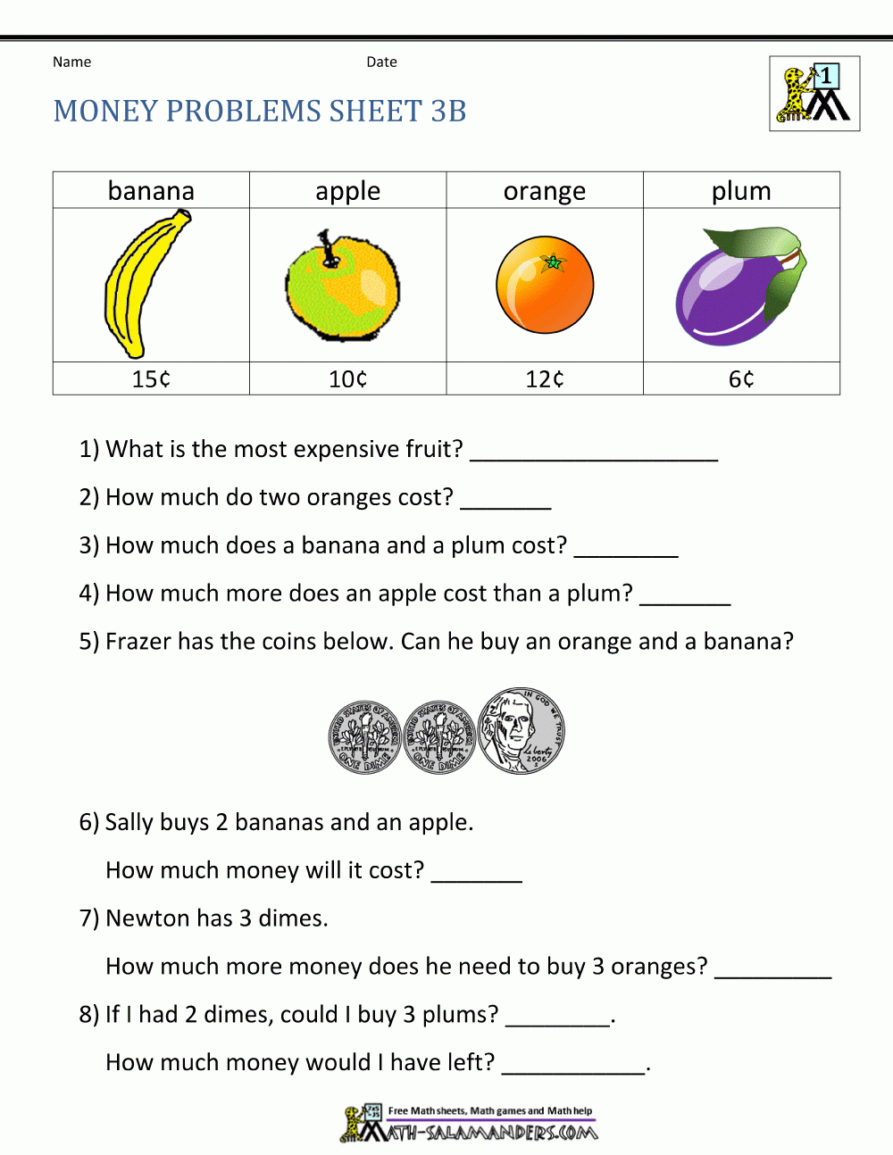 Money Worksheets For First Grade - Free Printable Money Worksheets For 1St Grade
