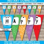 Monster Party Banner Template | Birthday Banner | Editable Bunting   Free Printable Happy Birthday Banner Templates