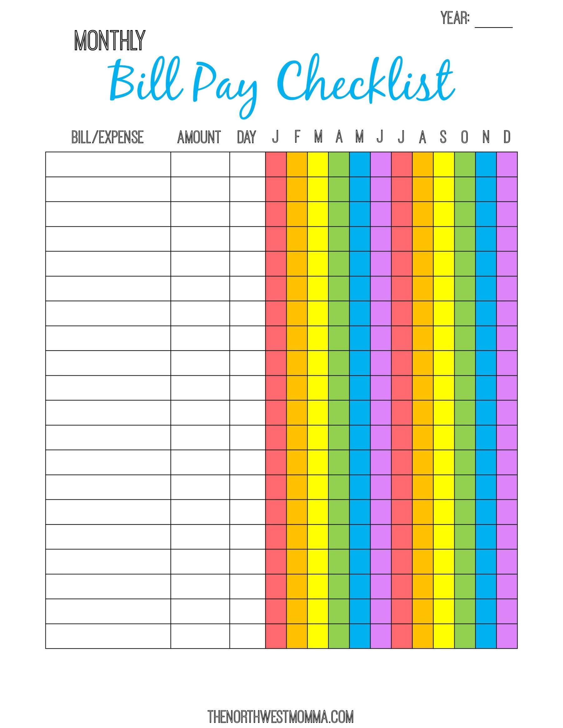 32 Free Bill Pay Checklists And Bill Calendars Pdf Word And Excel Free Printable Bill Organizer 6437