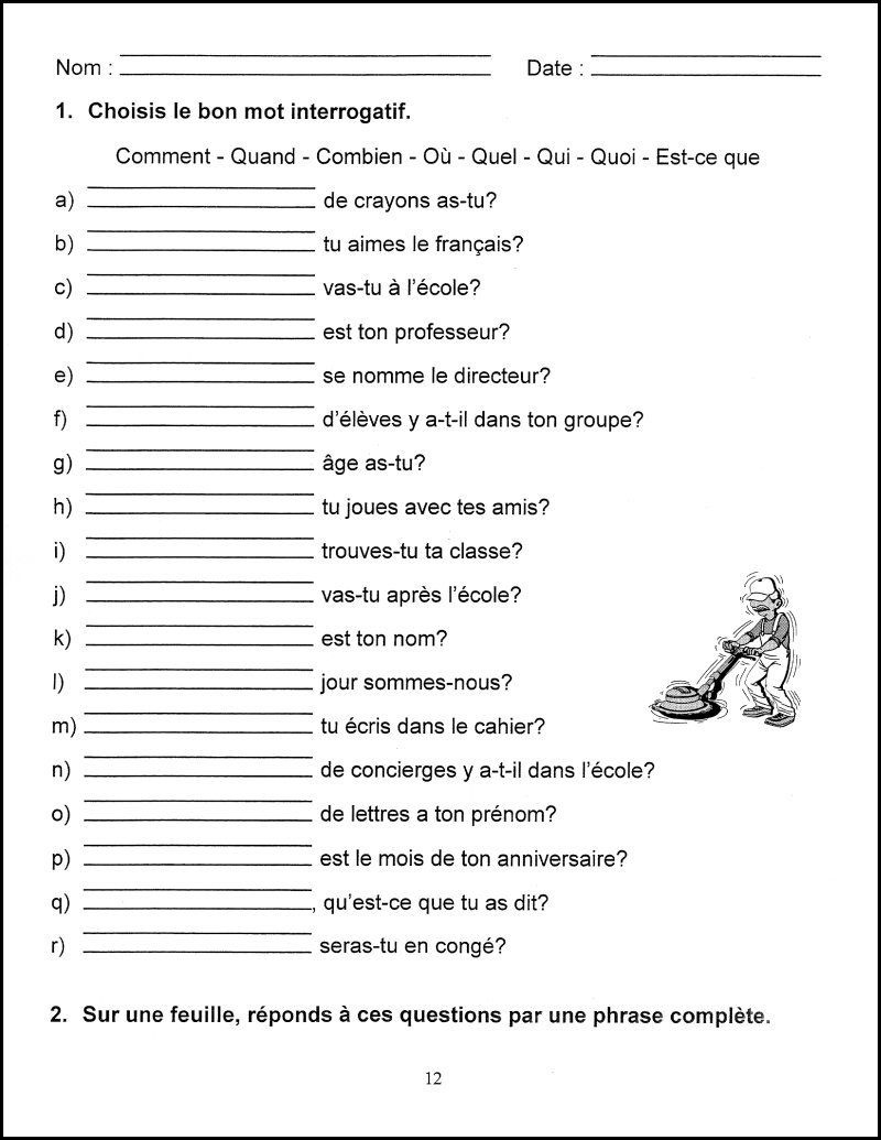 Mots Interrogatifs | Worksheets French Second Language Misc - Free Printable French Grammar Worksheets