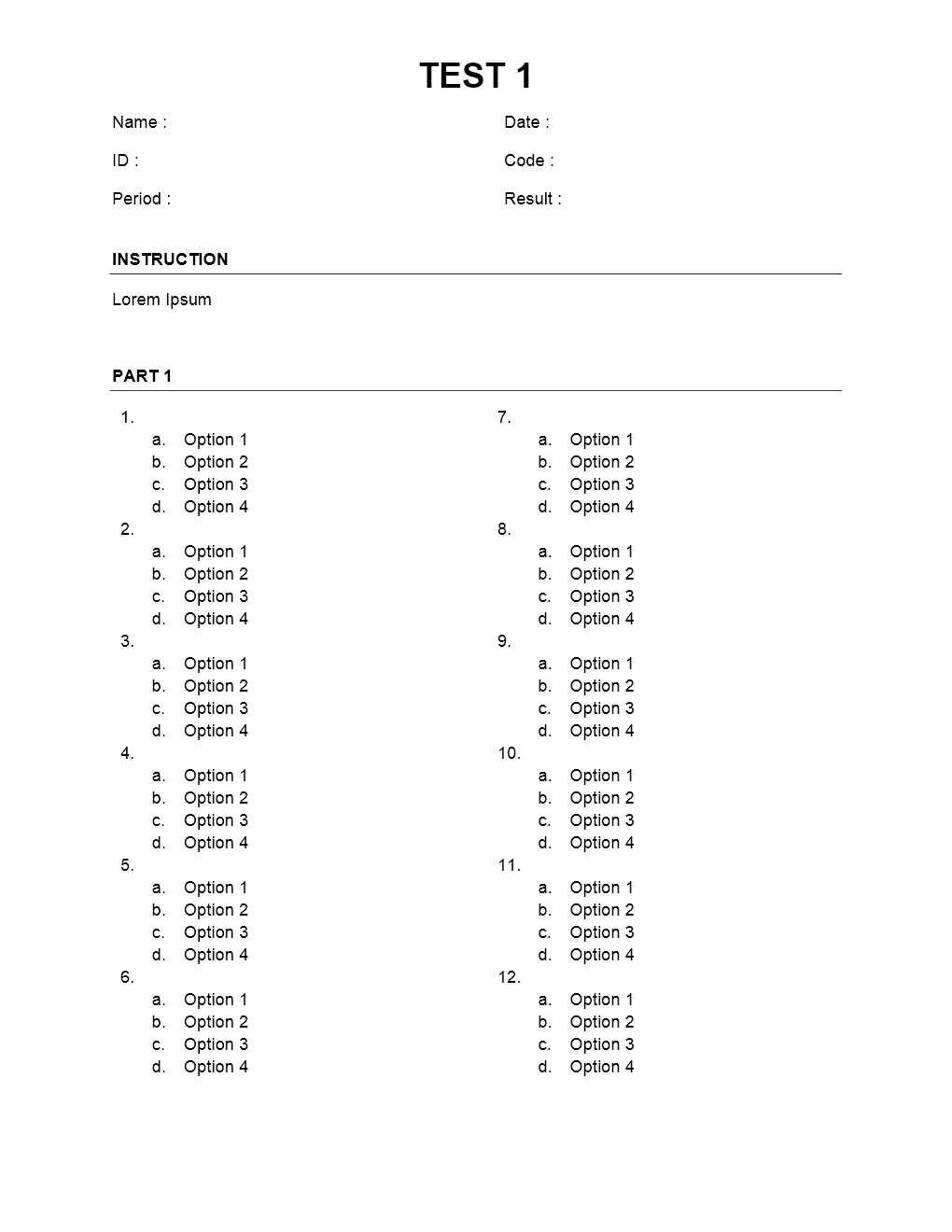 Multiple Choice Sheet - Create A Printable Quiz Free