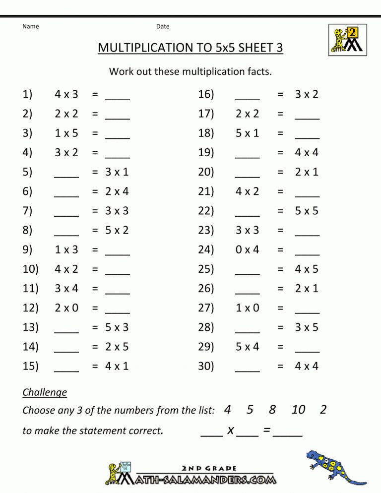 Multiplication Drill Sheets Multiplication To 5X5 | Homeschooling ...