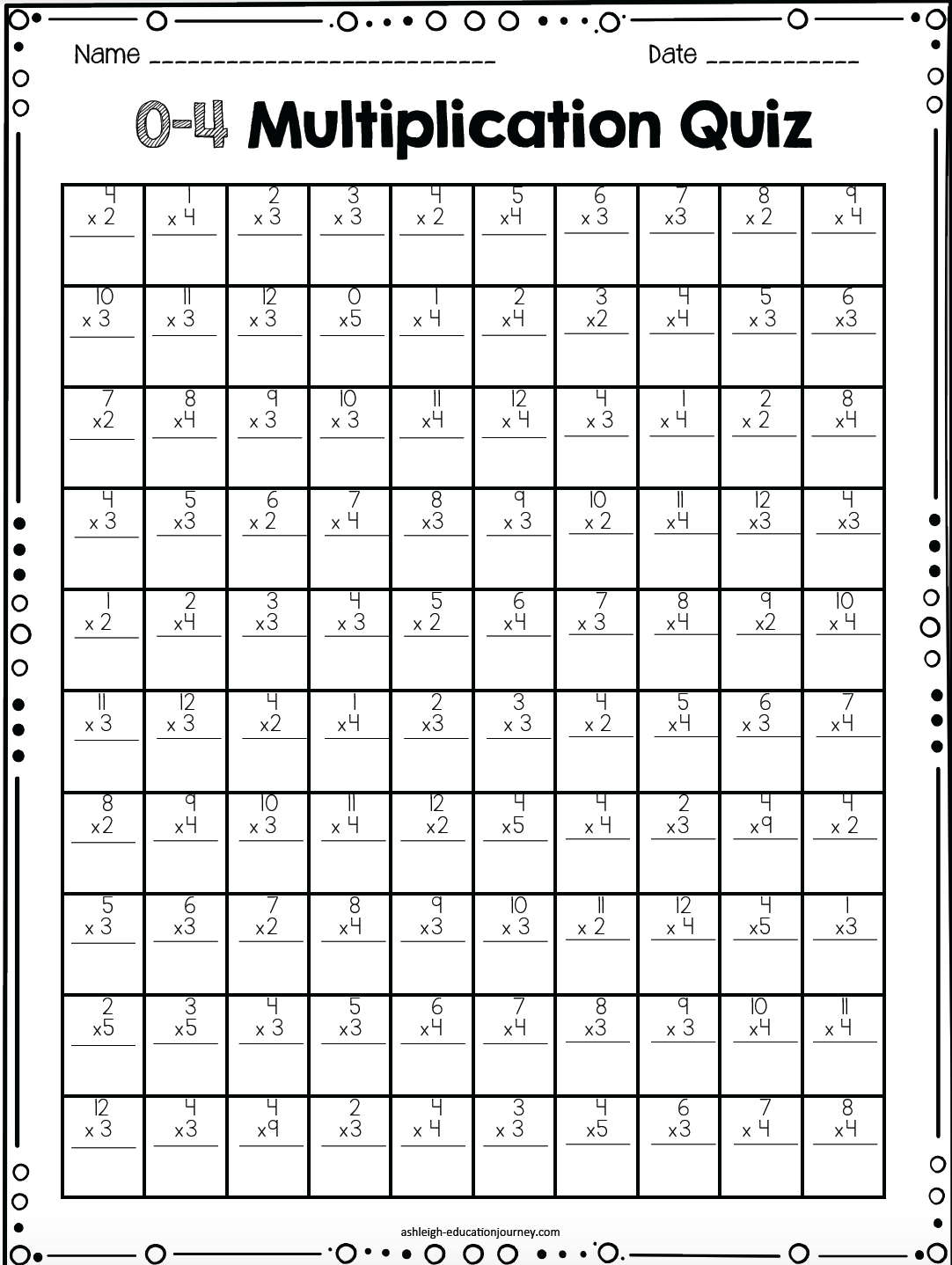 Multiplication Timed Test Printable 0 6 Printable Word Searches