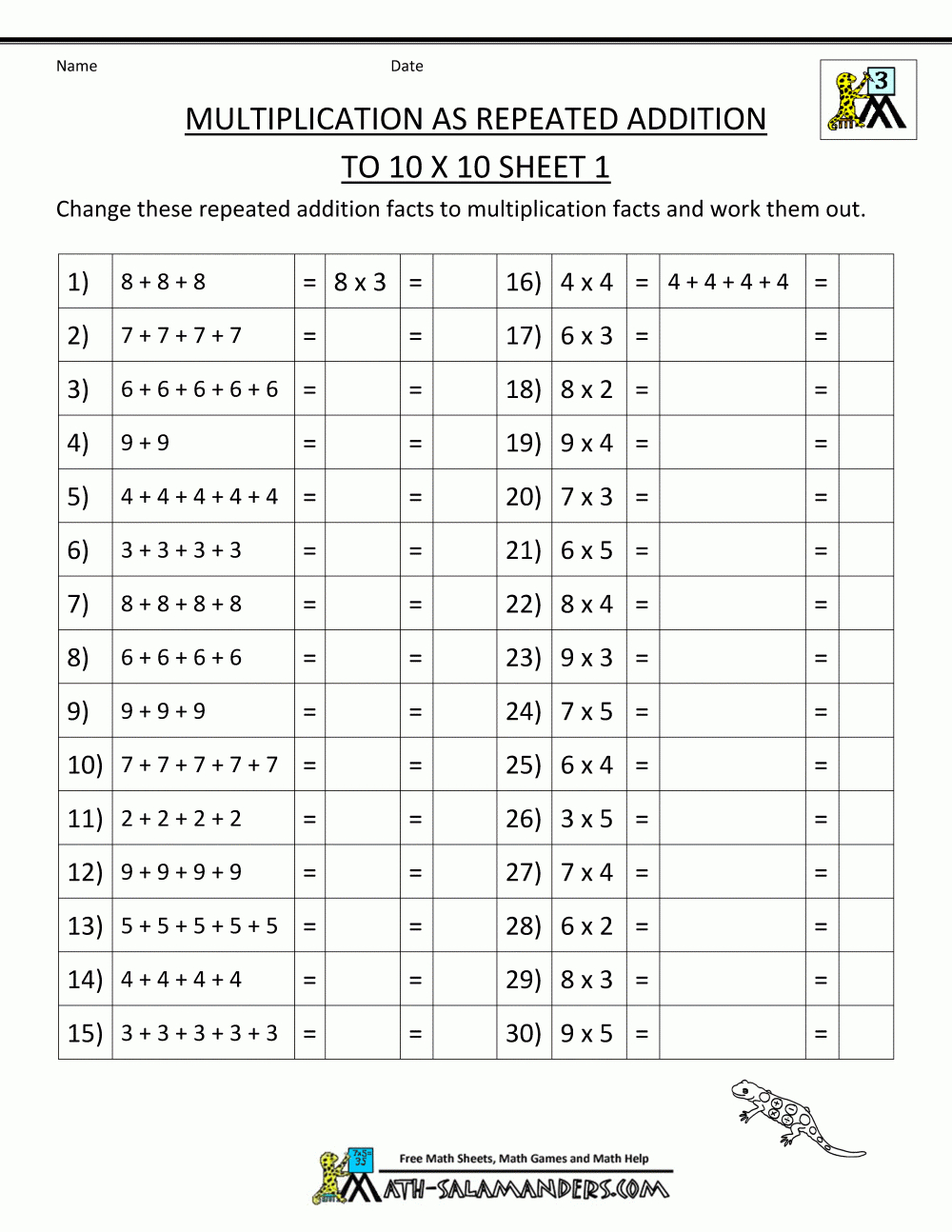 Multiplication Facts Worksheets - Understanding Multiplication To 10X10 - Free Printable Grade Cards