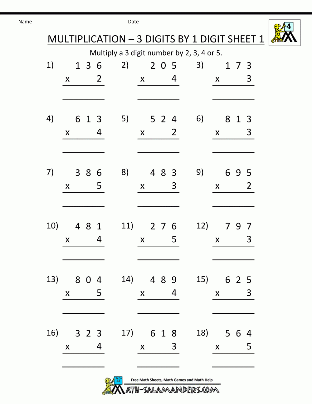 Multiplication Sheet 4Th Grade - Free Printable Math Worksheets For 4Th Grade
