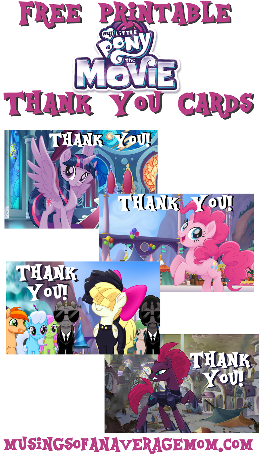 Musings Of An Average Mom: My Little Pony Movie Thank You Cards - Free Printable My Little Pony Thank You Cards