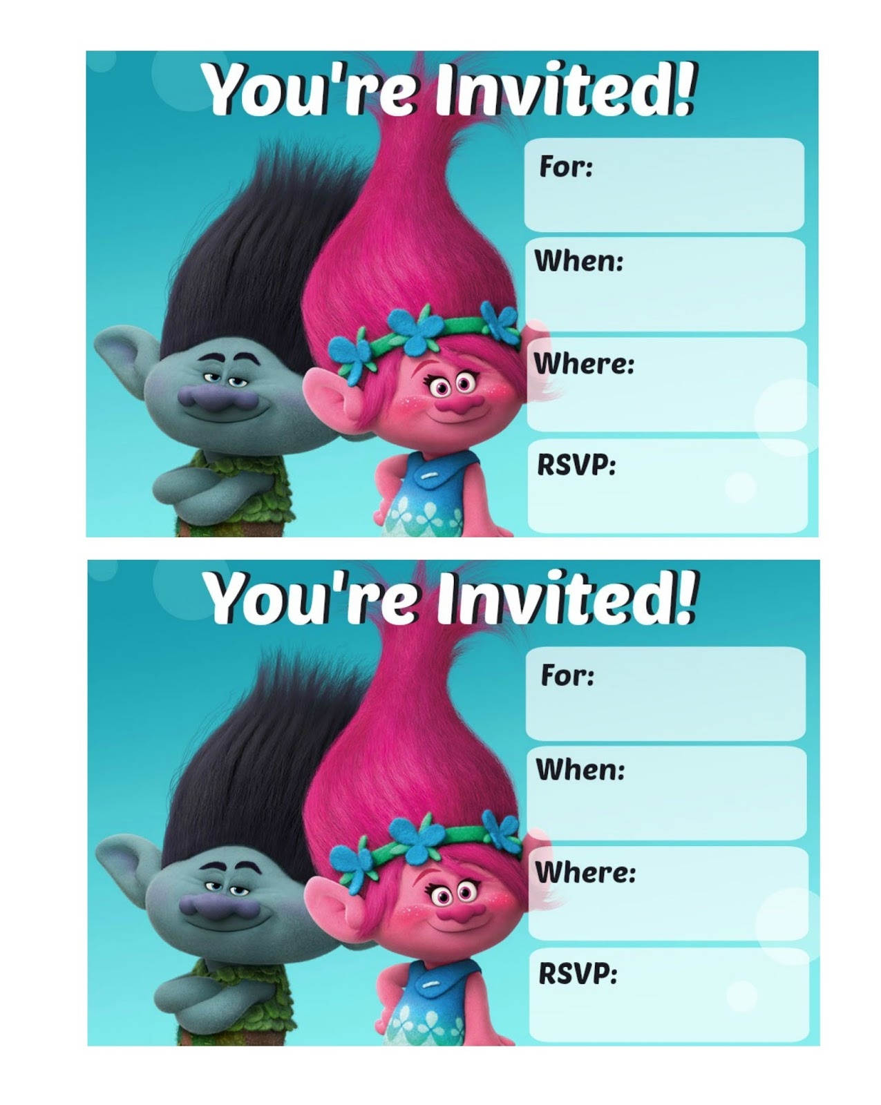 Musings Of An Average Mom: Trolls Party Invitations - Free Trolls Printables