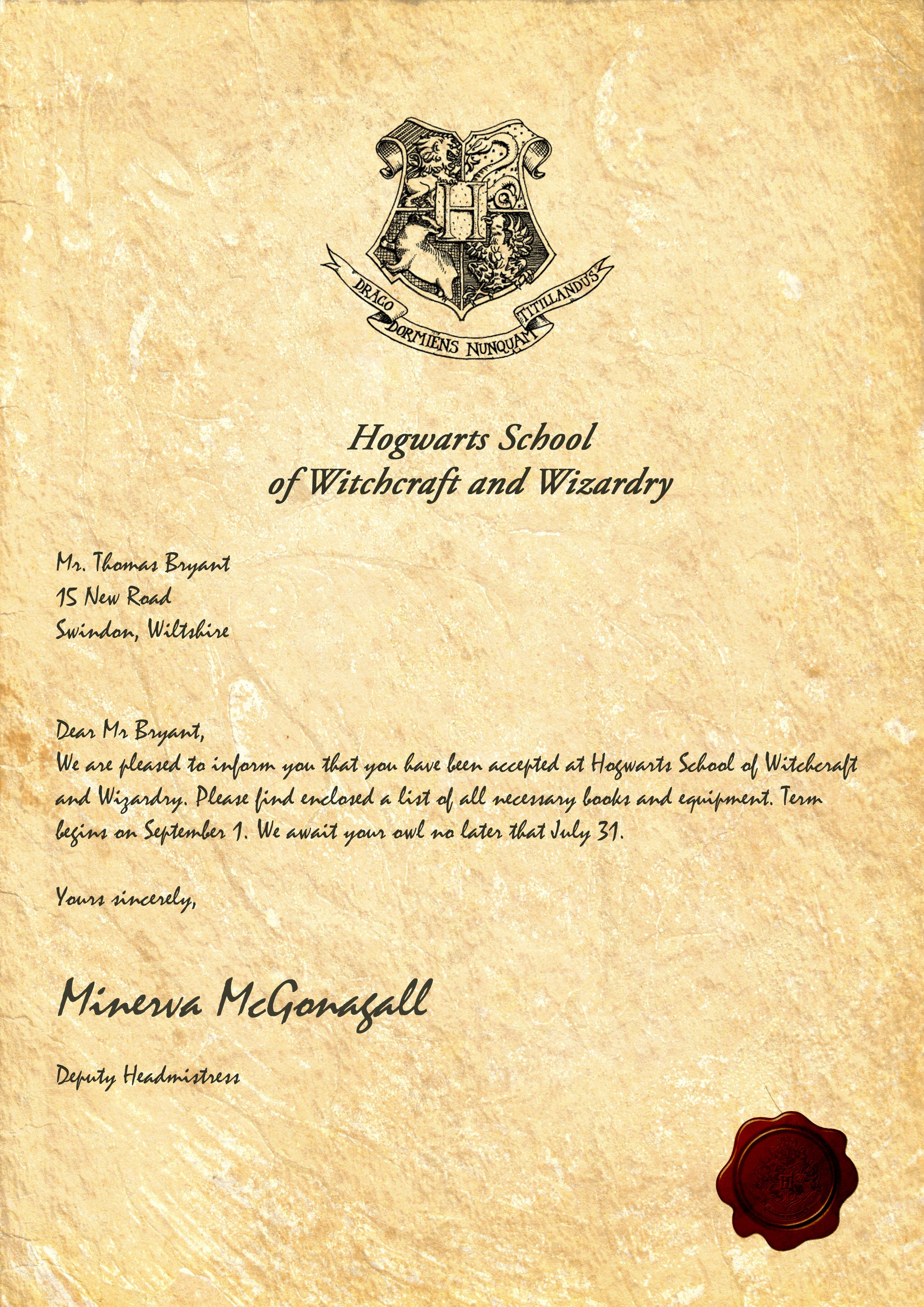 Page One Of The Acceptance Letter From Harry Potter That Hayden Hogwarts Acceptance Letter 