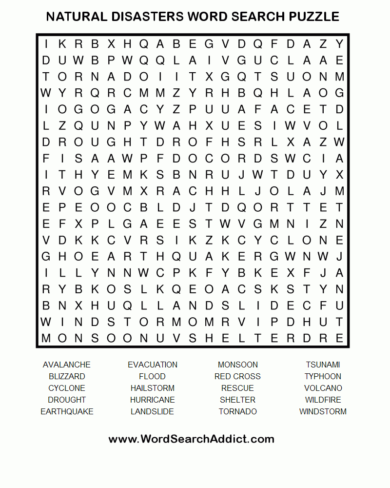 Natural Disasters Printable Word Search Puzzle - Word Search Maker Online Free Printable