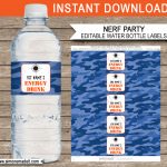 Nerf Party Water Bottle Labels Template – Blue Camo | Birthday   Free Lego Water Bottle Printables