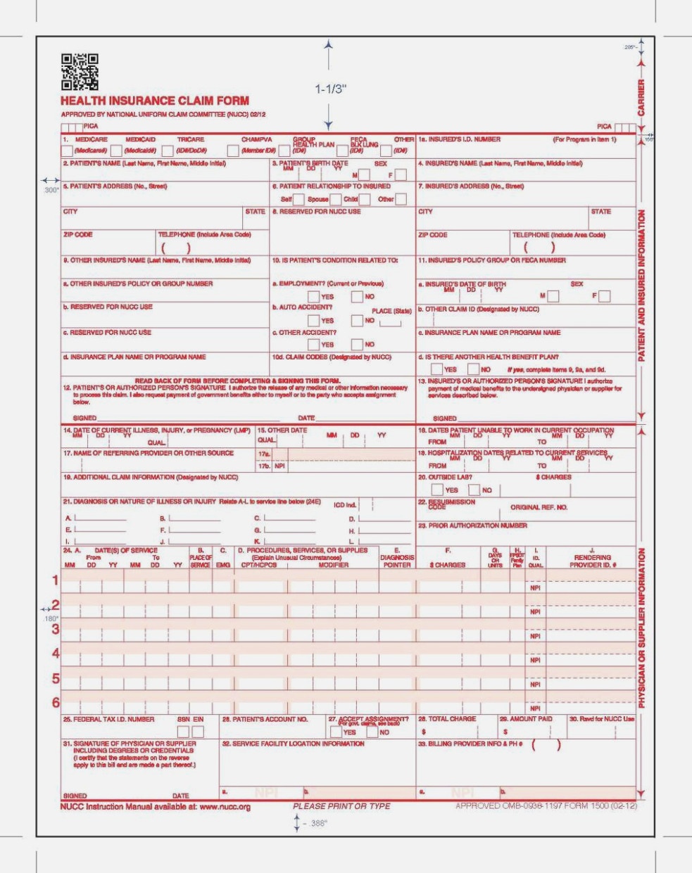 New Cms-15 (15/15) Claim Form – Free Shipping – Cms 1500 Form 02 12 - Free Printable Cms 1500 Form 02 12