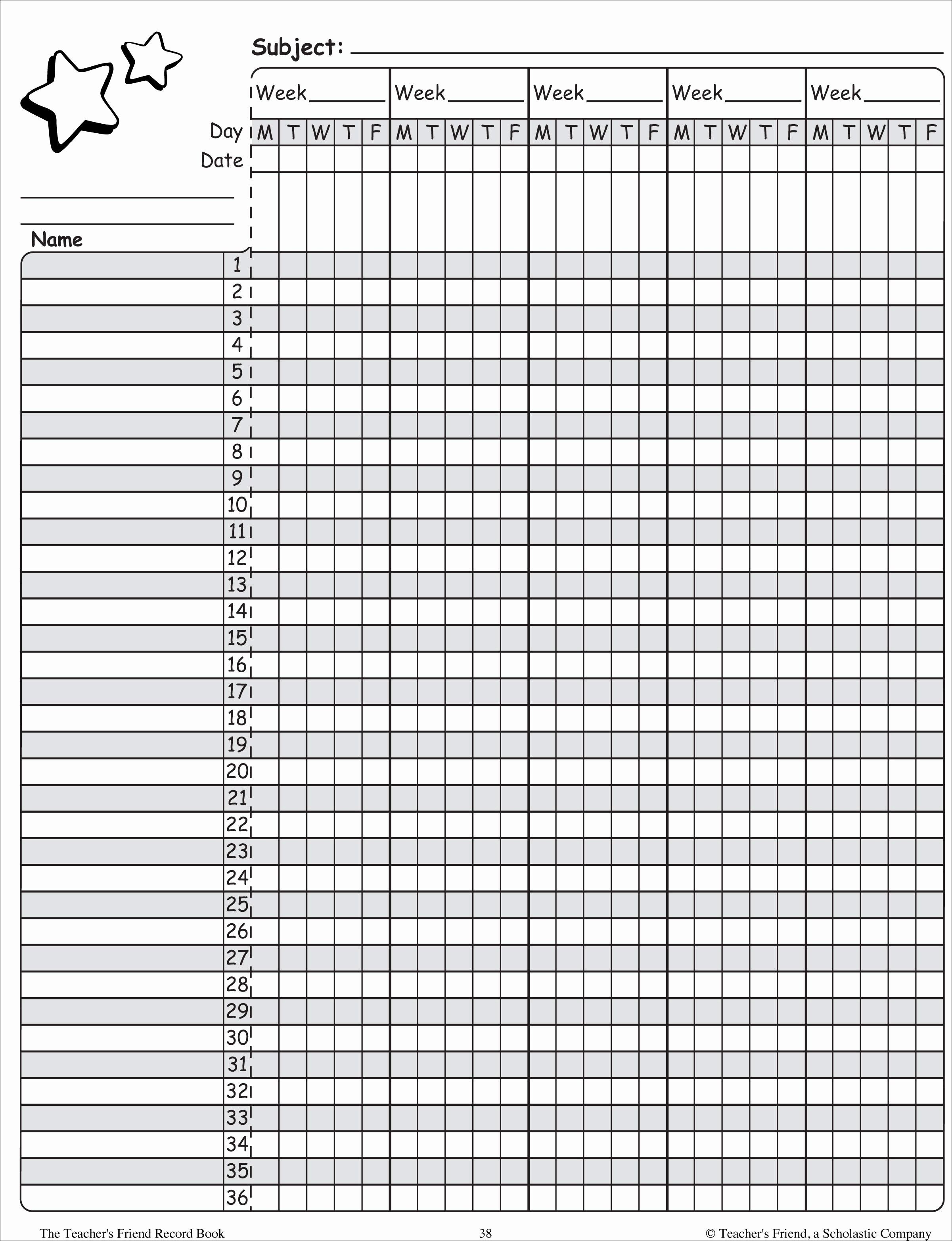 Elementary Class List Template Monthly Planning Pages A
