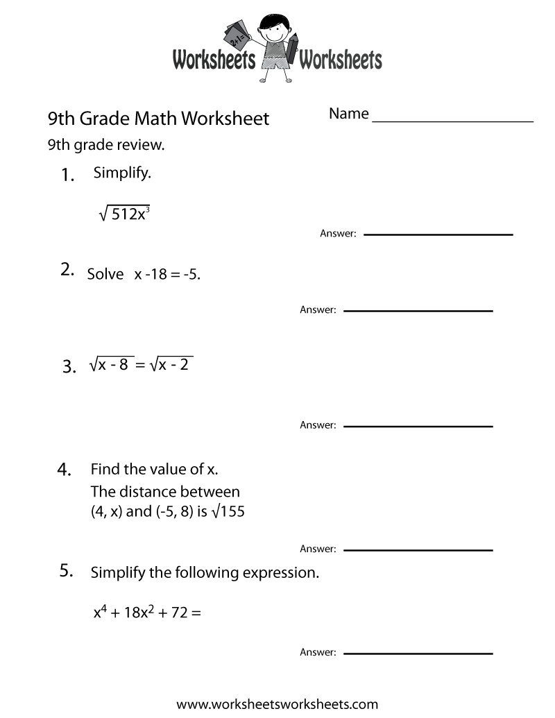 Ninth Grade Math Practice Worksheet Printable | Teaching | Math - Grade 9 Math Worksheets Printable Free With Answers