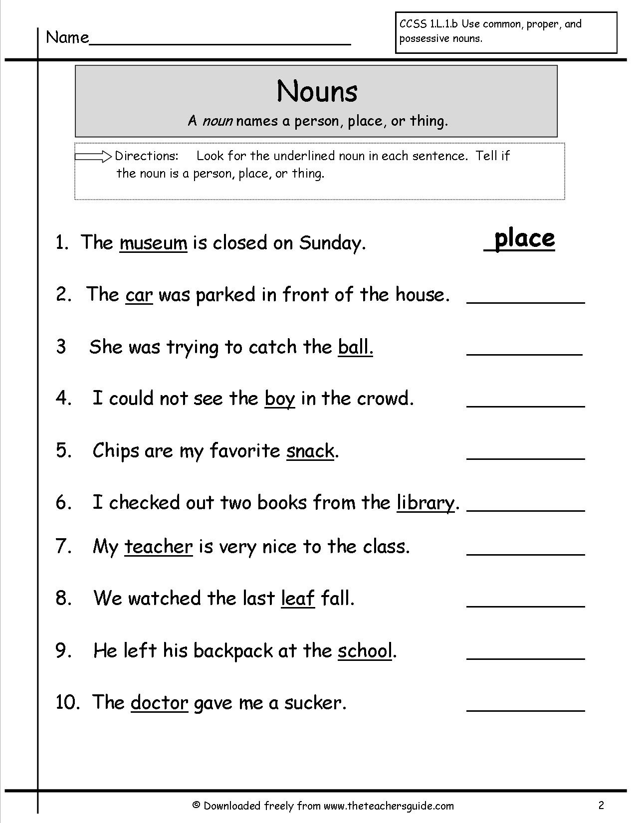 Nouns Worksheets From The Teacher&amp;#039;s Guide - Free Noun Printables