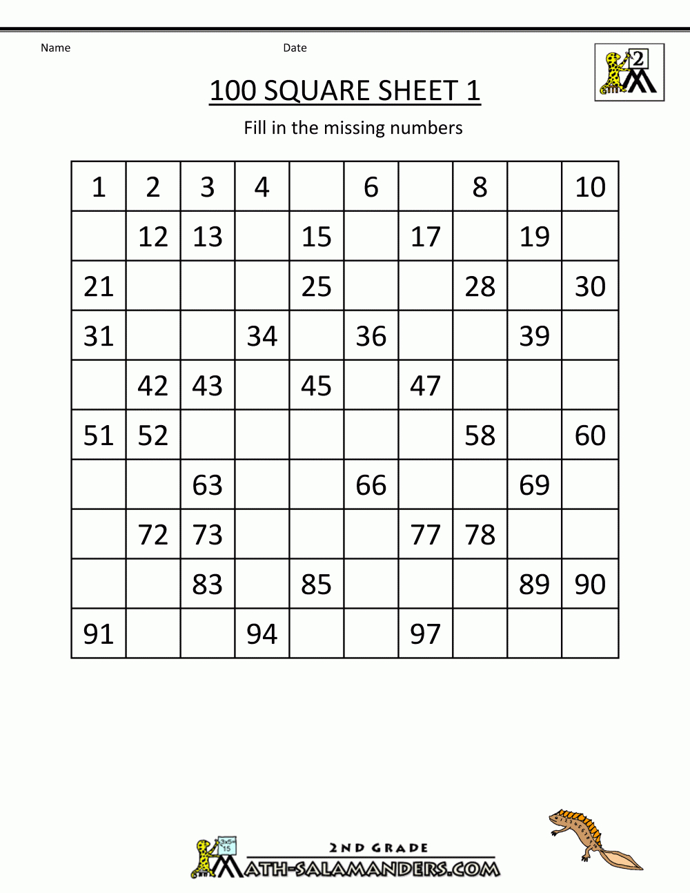 Number Square Worksheets - Free Printable Number Worksheets 1 100