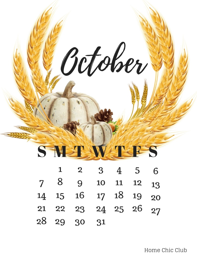 October 2018 Calendar And Free Fall Printables | Home Chic Club - Free October Printables