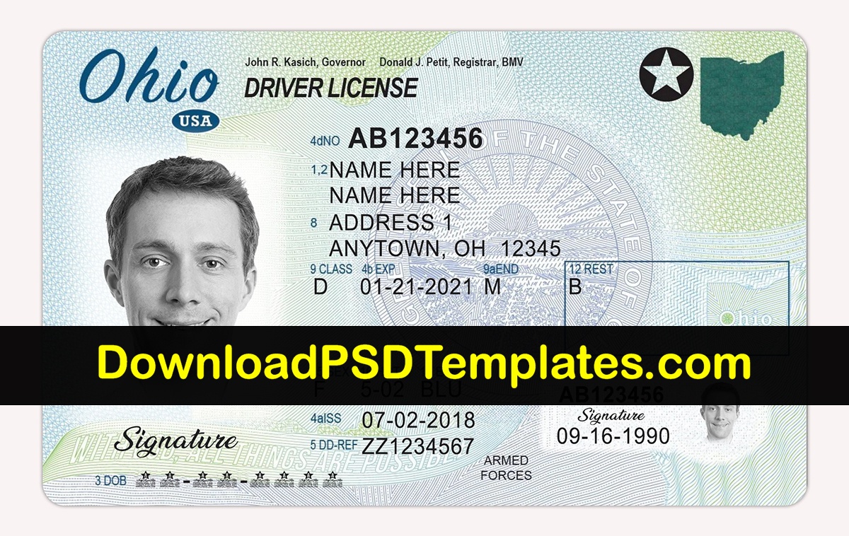 Ohio Driver License Psd | Oh Driving License Editable Template - Free Printable Fake Drivers License