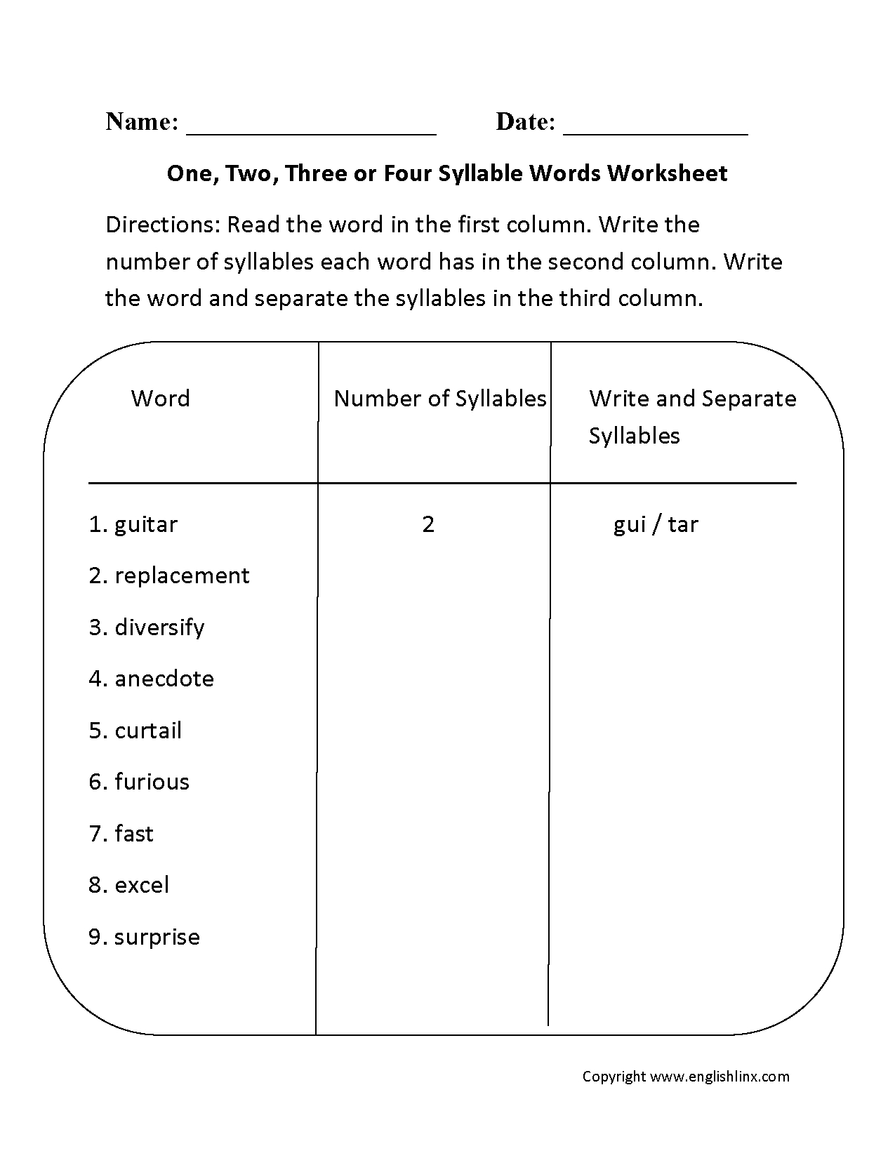 Open And Closed Syllable Worksheets