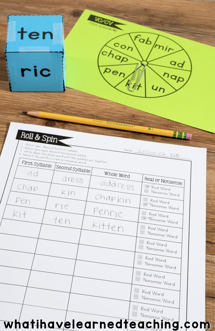 Free Printable Syllable Games