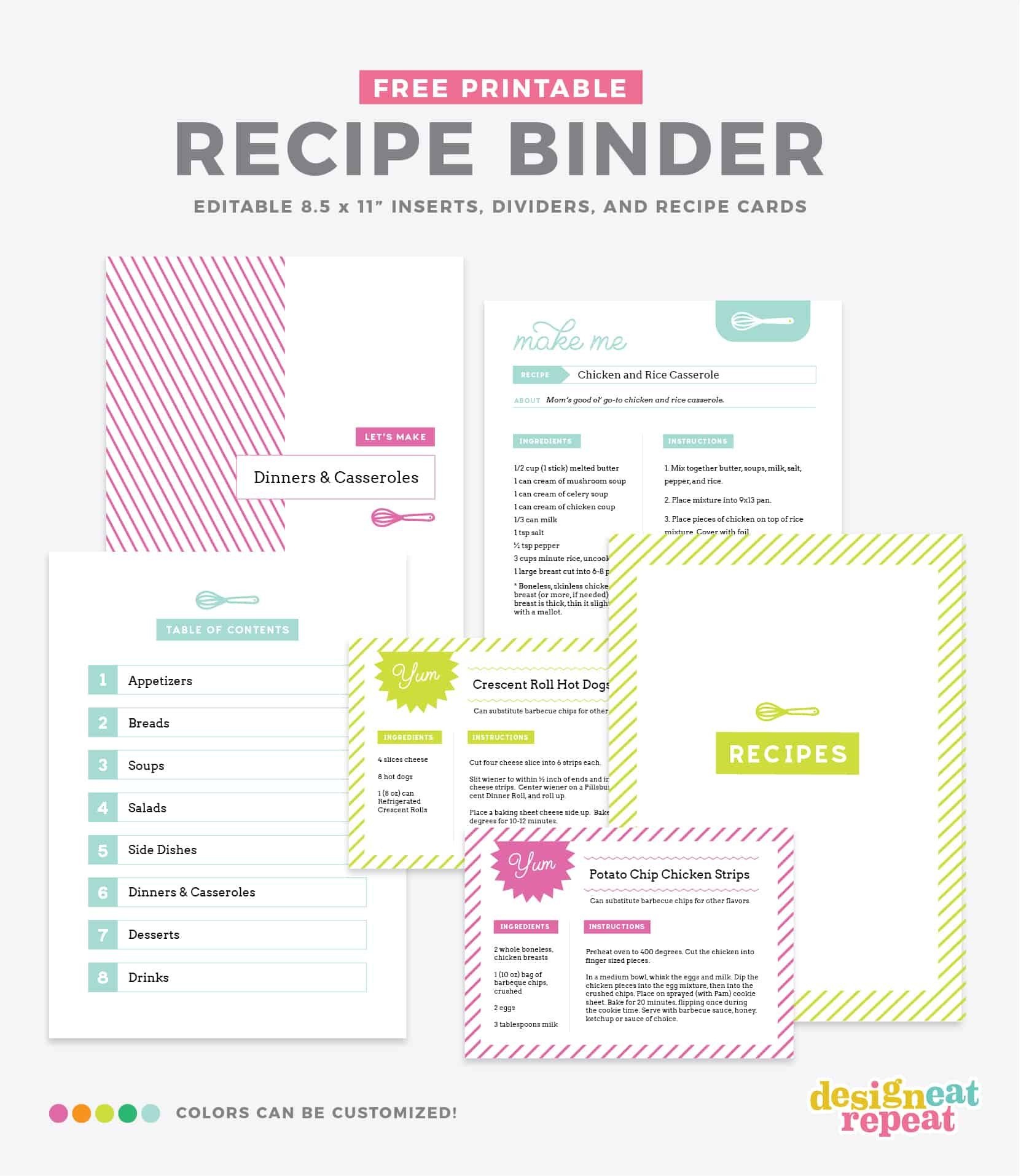 Organize Your Favorite Recipes Into A Diy Recipe Book With These Fun - Free Printable Recipe Binder Kit