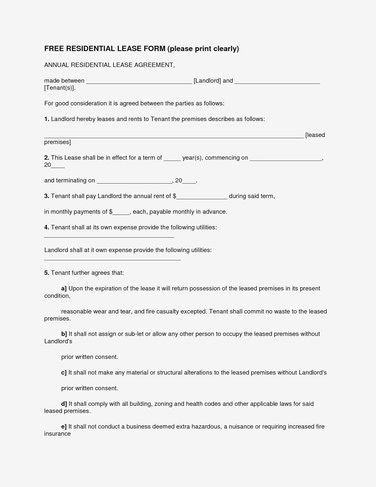 Others Free Printable Lease And Rental Agreement Template With Blank - Free Printable Residential Rental Agreement Forms