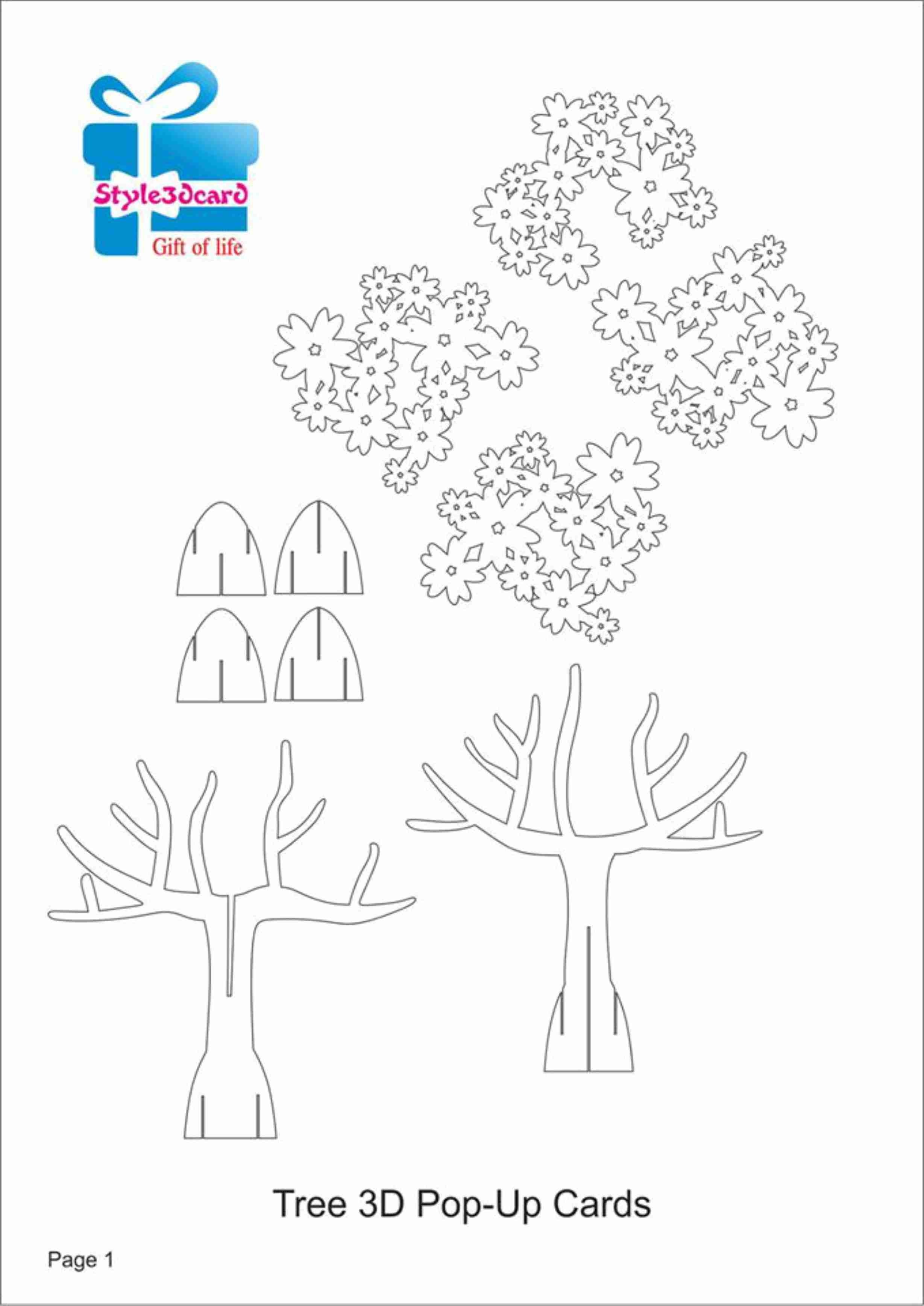 Papercraft Tree Tree 3D Pop Up Card Kirigami Pattern 1 - Printable - Kirigami Free Printable Patterns