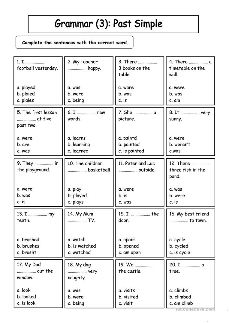 Past Simple Multiple Choice Grammar Worksheet Worksheet - Free Esl - Free Printable Multiple Choice Worksheets