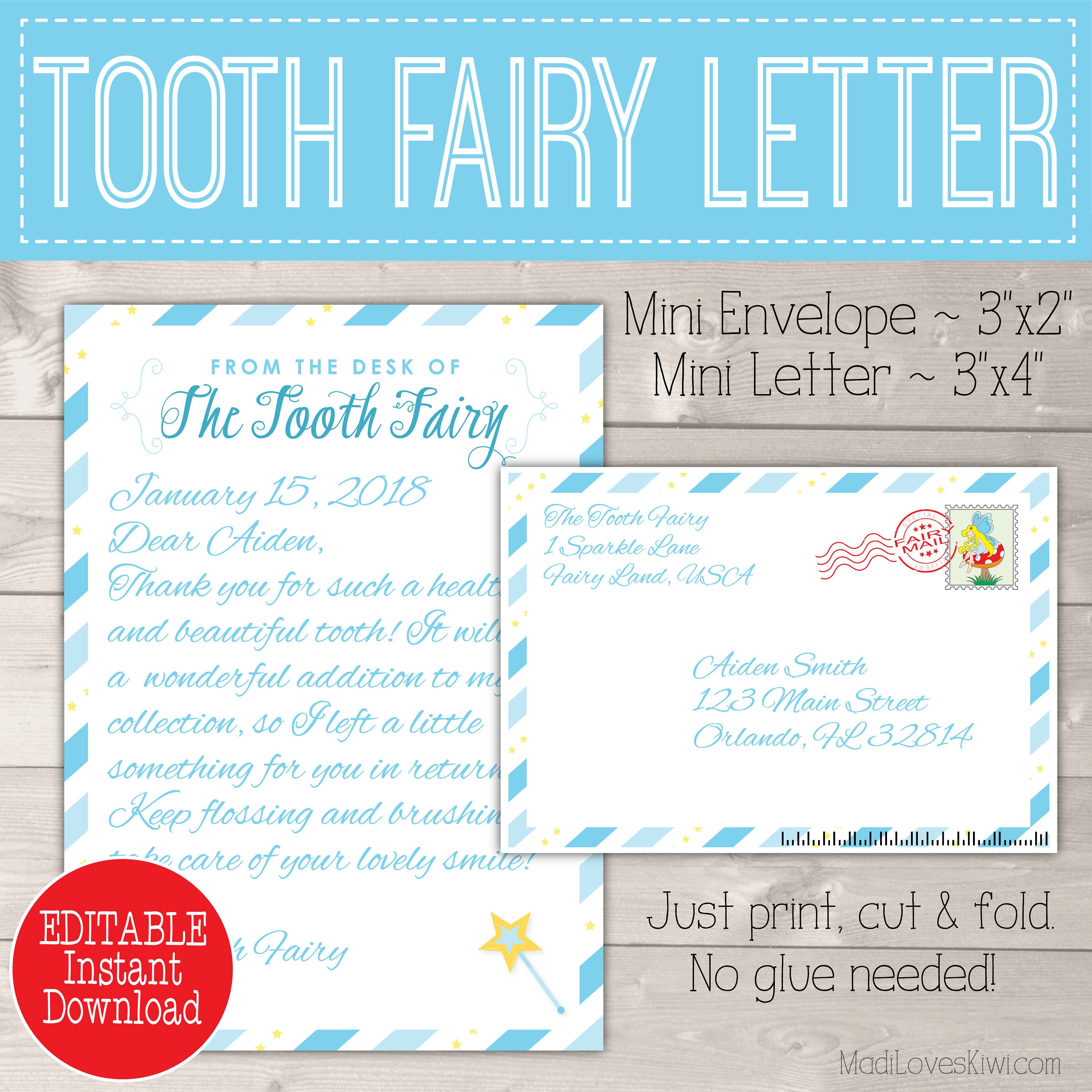 Personalized Tooth Fairy Letter Kit Boy Printable Download | Etsy - Tooth Fairy Stationery Free Printable