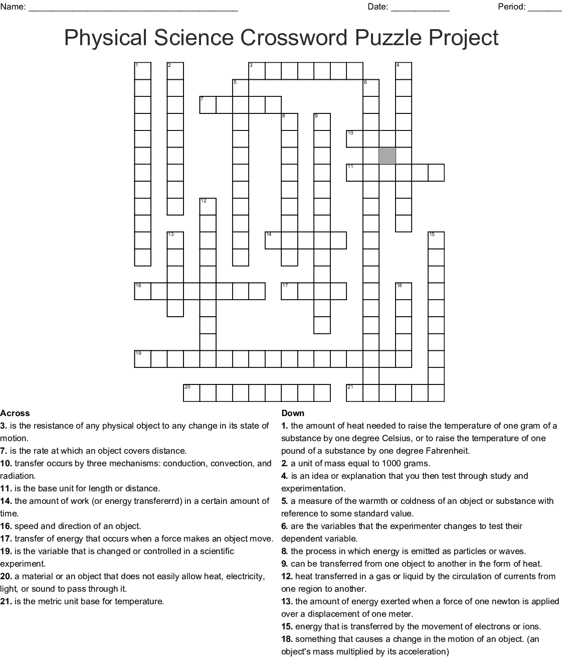 Complete The Crossword Puzzle Below Science