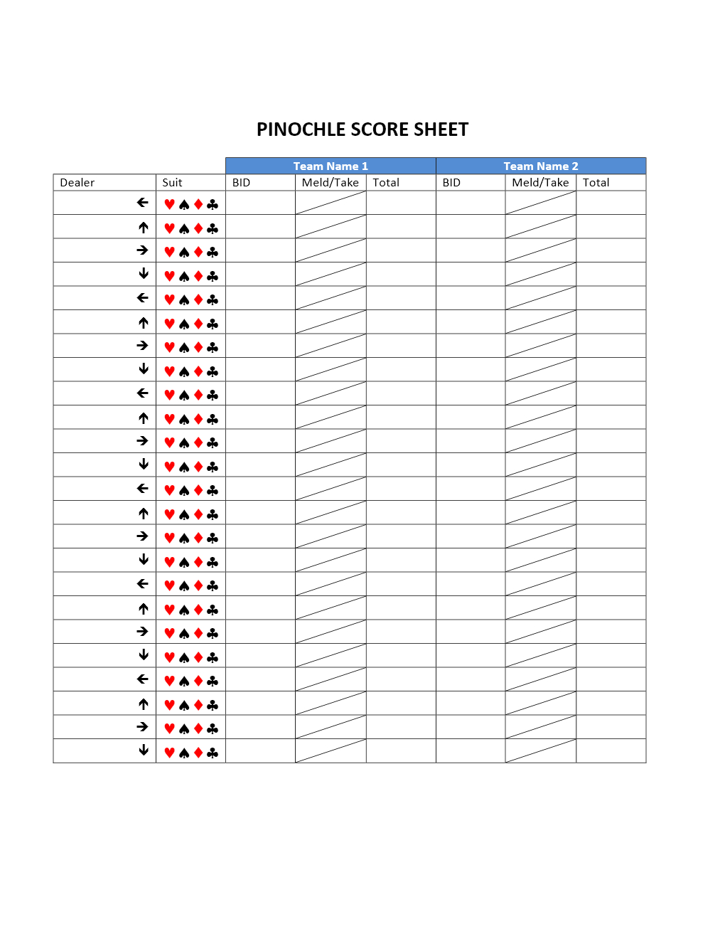 pinochle score sheet printable