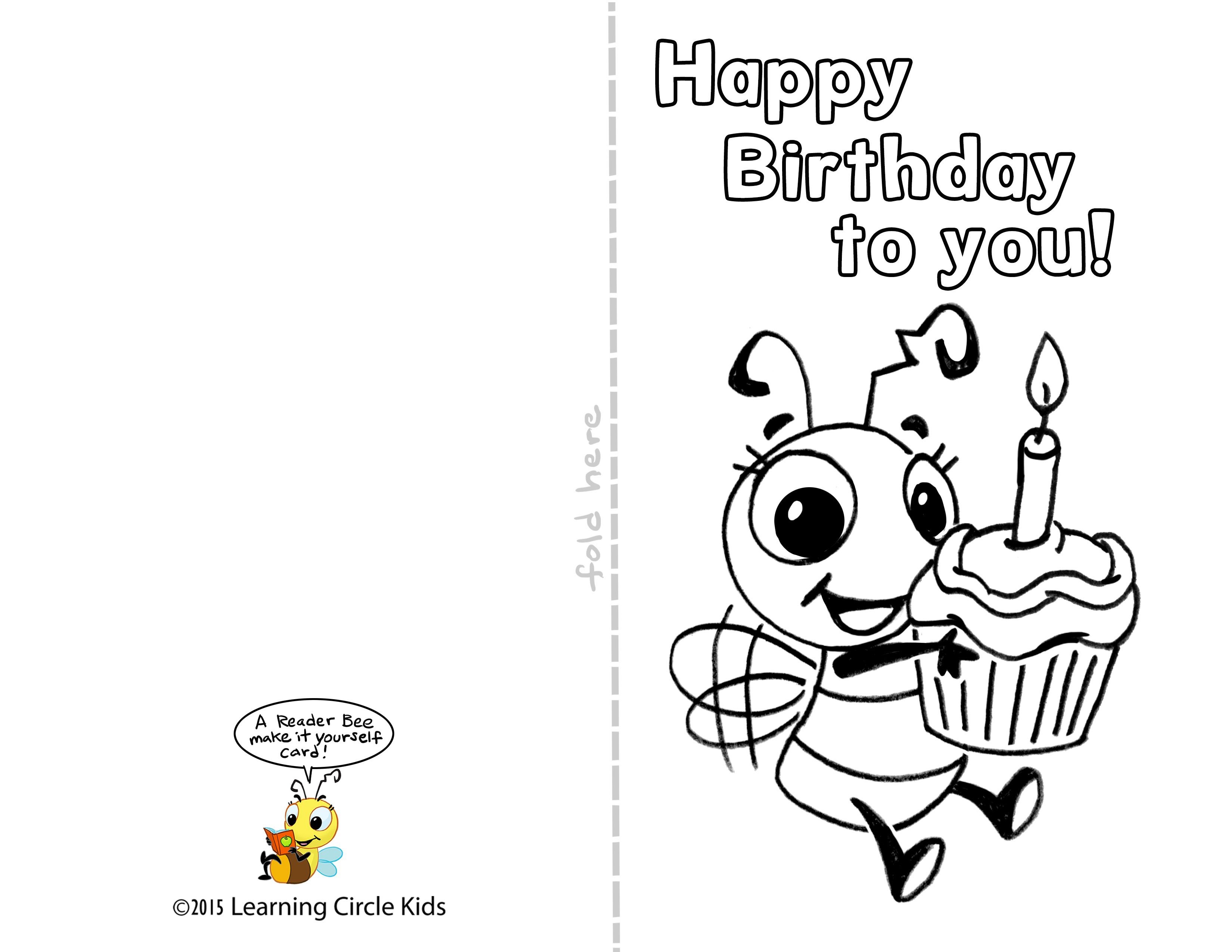 Pinreader Bee On Birthday Celebration - Bee Style | Free - Free Printable Birthday Cards To Color