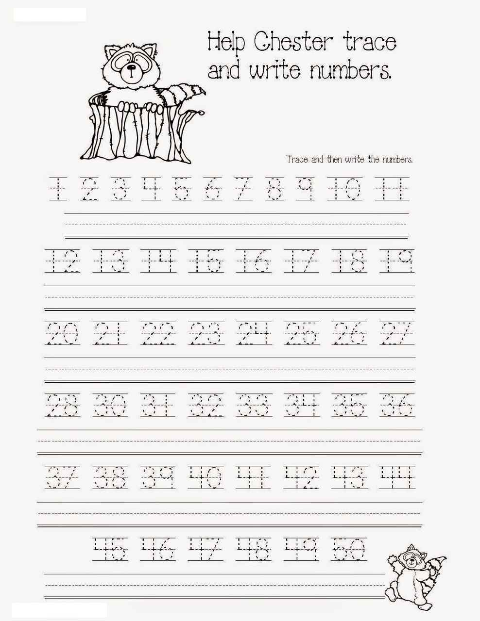 Free Printable Tracing Numbers 1 50 Worksheets