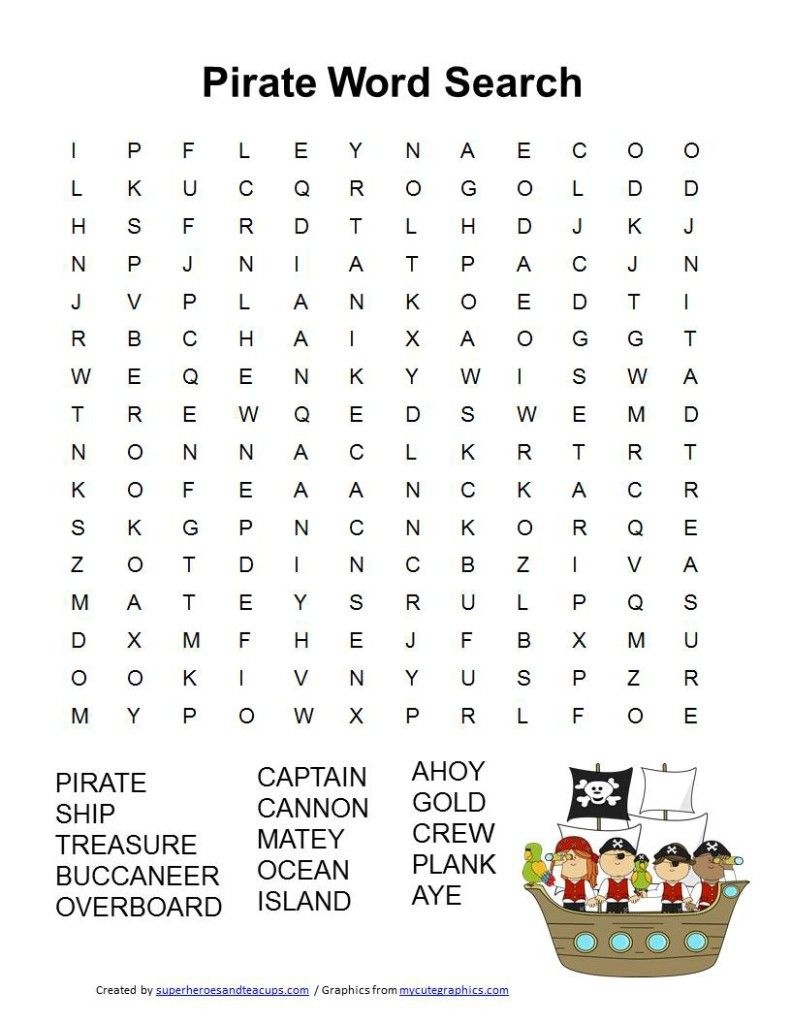 Pirate Word Search Free Printable | School | Pirate Words, Kids Word - Word Search Free Printable Easy