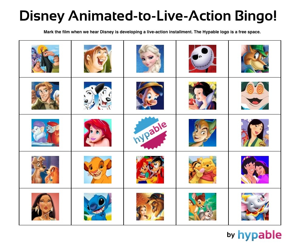 Play Our &amp;#039;disney Animated-To-Live-Action&amp;#039; Bingo Game! | Hypable - Free Printable Disney Stories