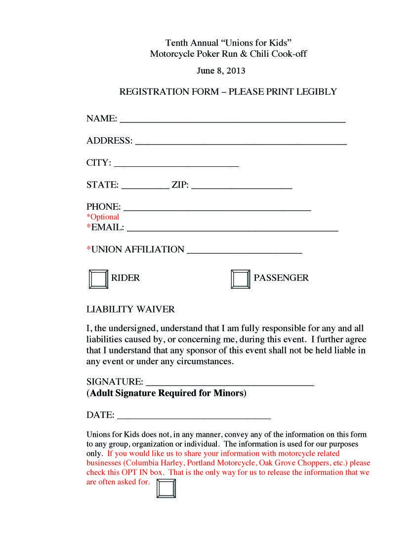 Poker Run Registration Form | Poker Run | Fundraising Events, Bike - Free Printable Poker Run Sheets