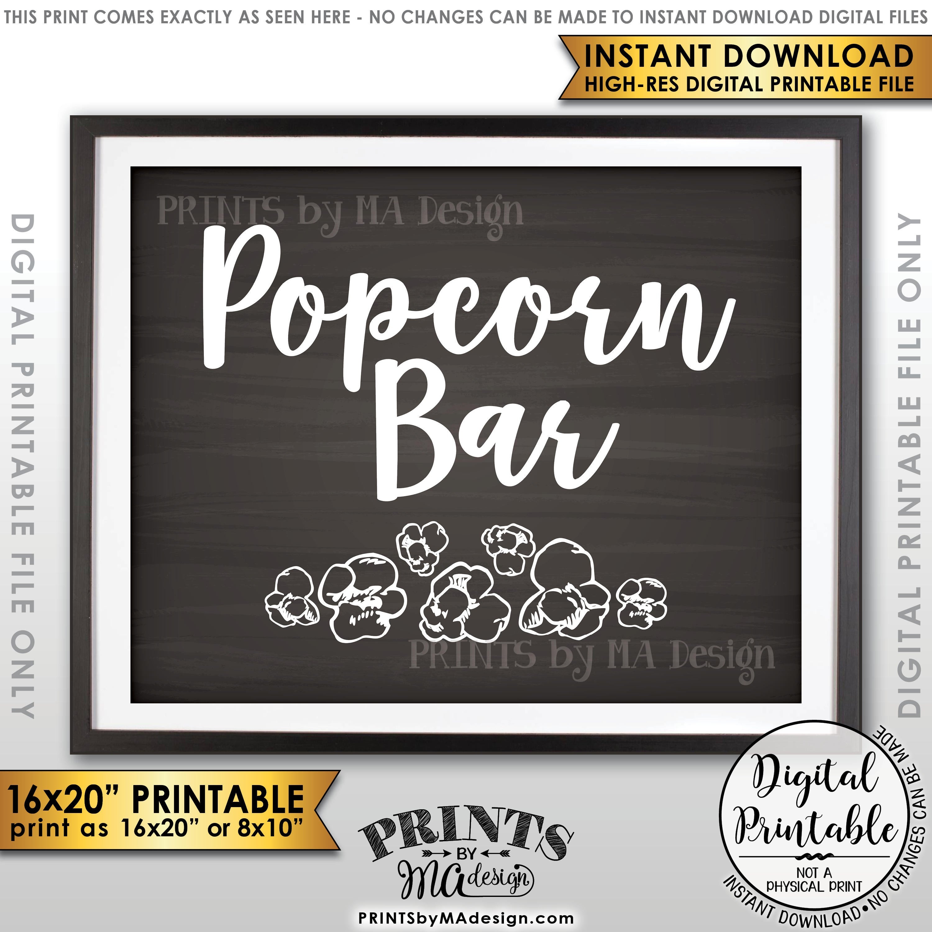 Popcorn Bar Sign, Popcorn Sign, Treat, Graduation Party Birthday - Popcorn Bar Free Printables