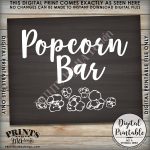 Popcorn Bar Sign, Popcorn Sign, Treat, Graduation Party Birthday   Popcorn Bar Free Printables
